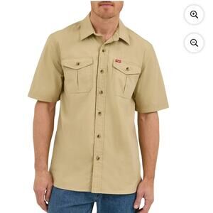 Wrangler® Men's Relaxed Stretch Short Sleeve Shirt, Size Small Khaki NWT